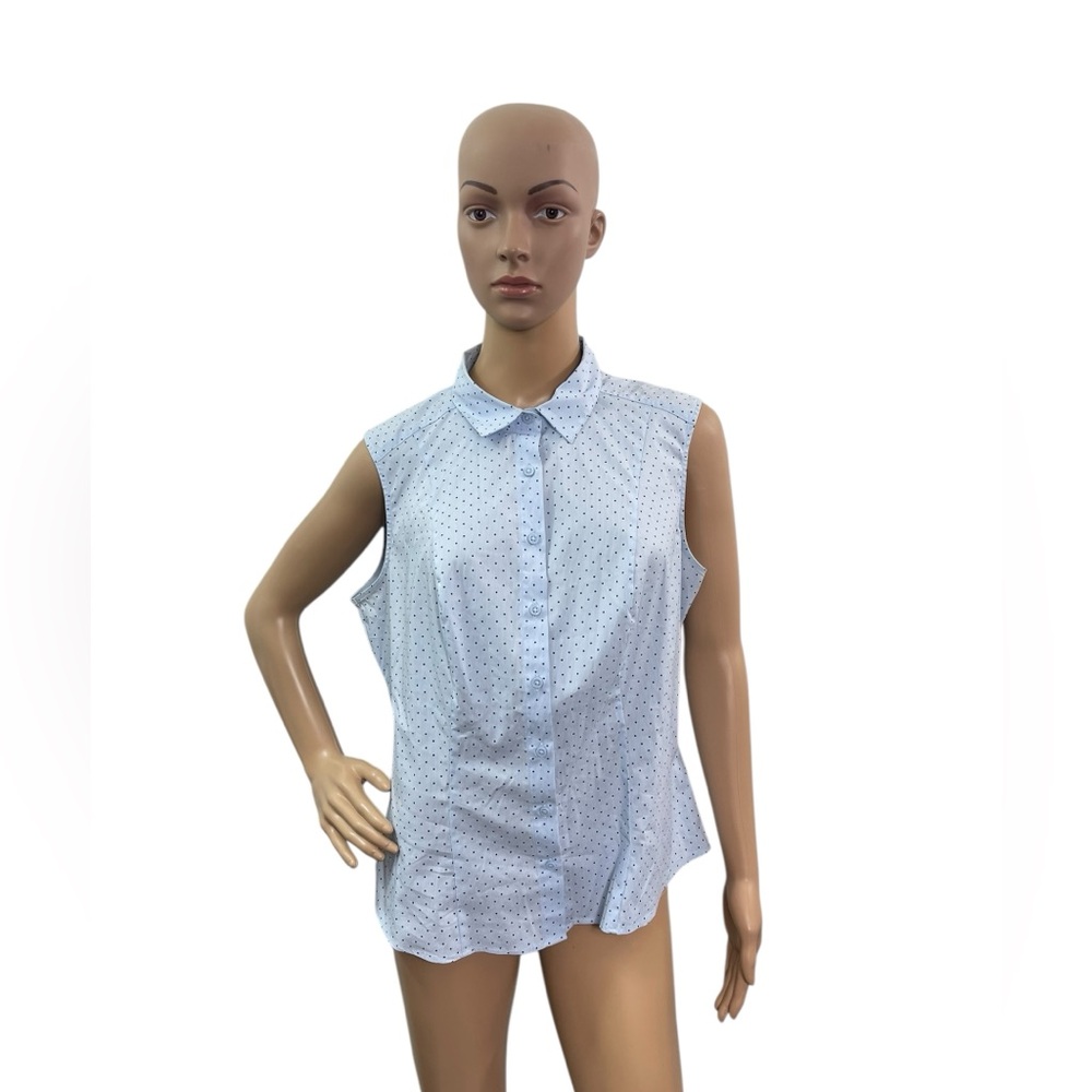 M&S Collection Mark And Spencer Women’s Size 10 Button Up Top Blue Polka Dots